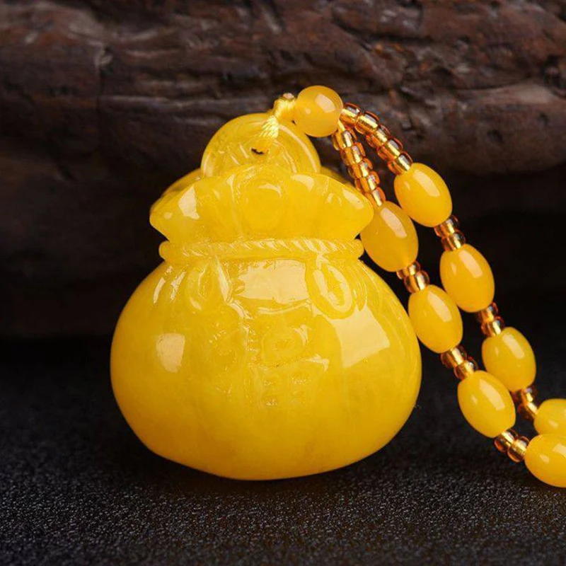 Retro Imitation Amber Necklace For Men And Women Long Pendant Sweater Chain Mother's Day Gift
