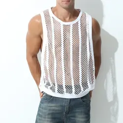 CLEVER-MENMODE Men Tank Tops Sleeveless Undershirt Sexy Mesh Sheer Hollow Vest See Through Fishnet T Shirt Muscle Tee Singlet