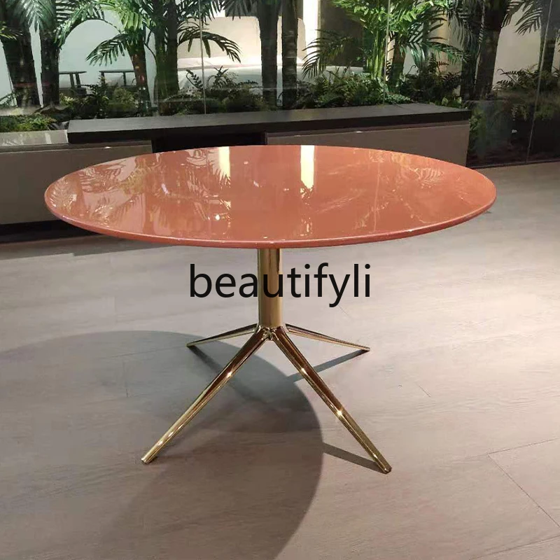 

Italian Style Light Luxury Marble Coffee Table Living Room Stainless Steel Coffee Table Postmodern Minimalist Home Tea Table