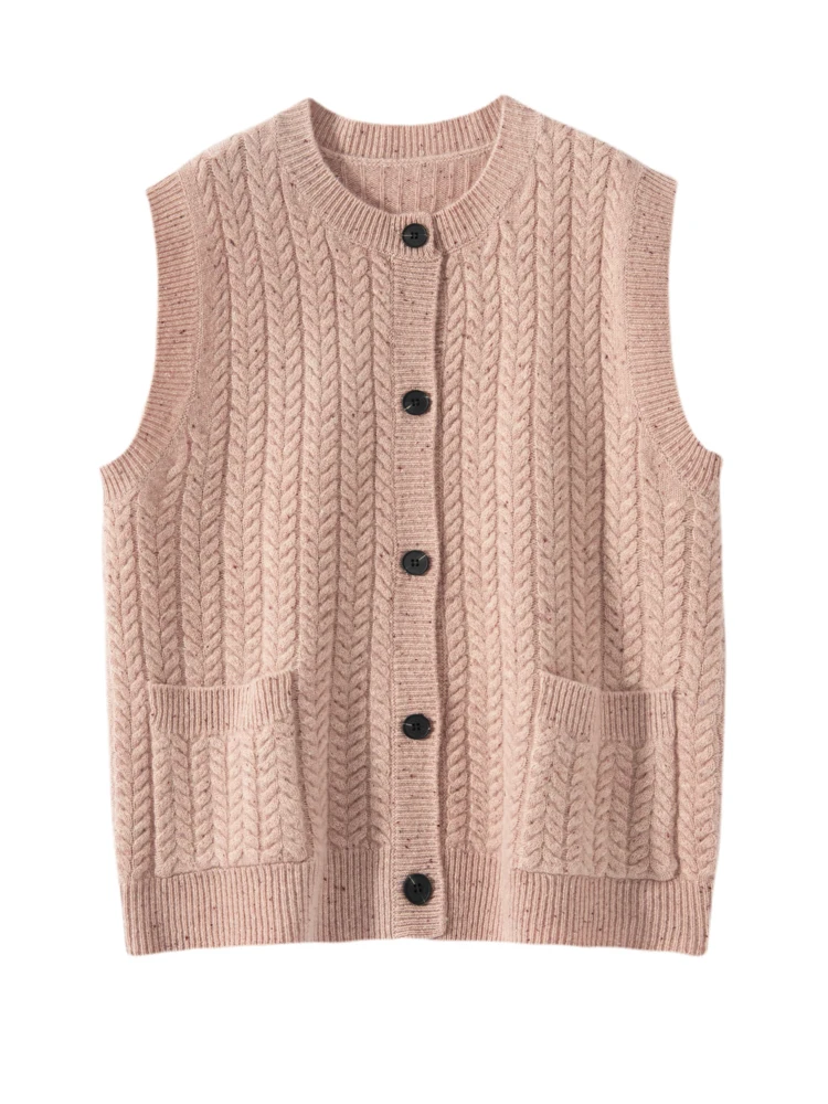 

Women's Vest Waistcoat O Neck Sleeveless Cardigan Autumn Winter 100% Cashmere Sweater Office Lady Tops