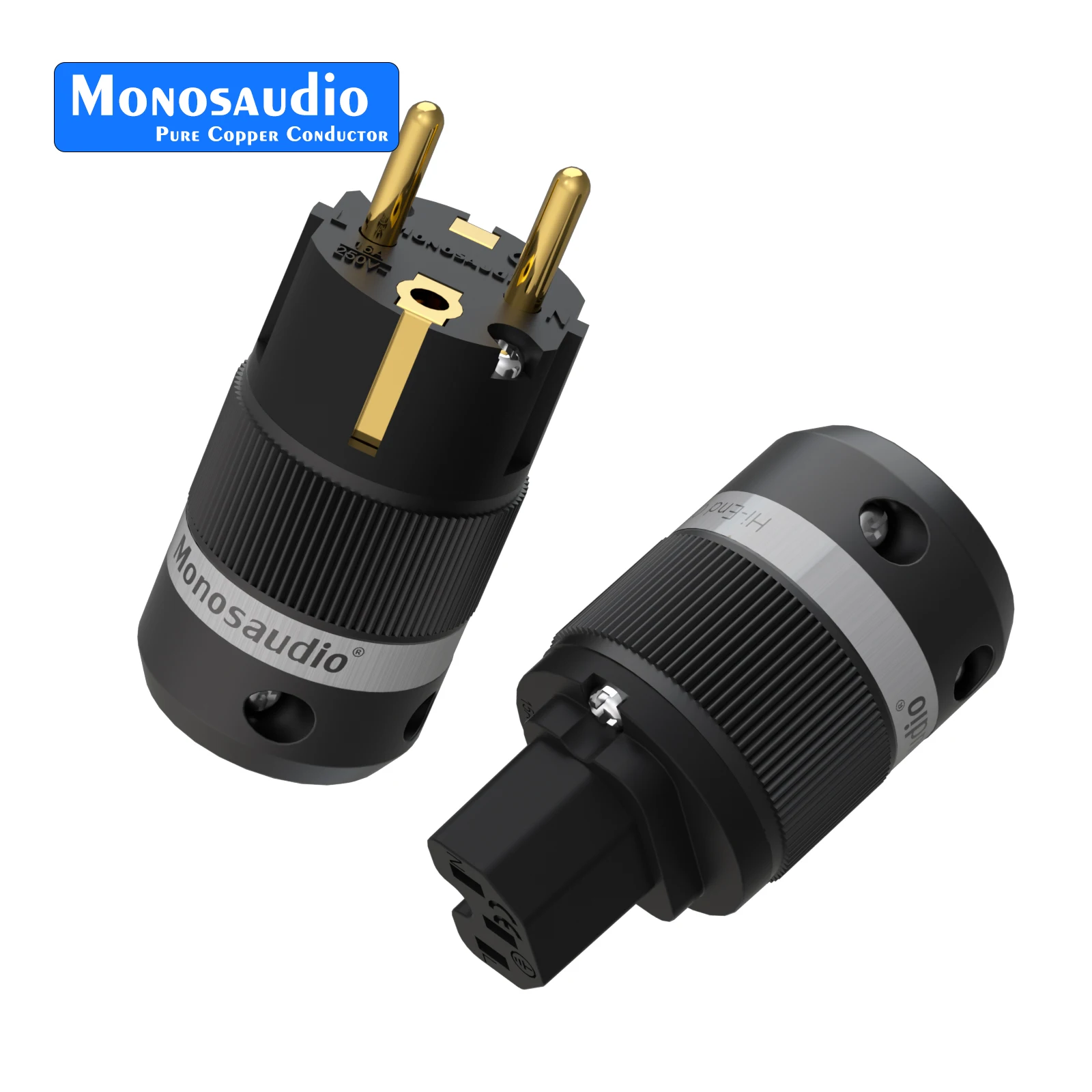 Monosaudio Pure Copper Power Plug E100F100 EU Plug IEC320 C15 Connector for Audio DIY Mains Power Cable