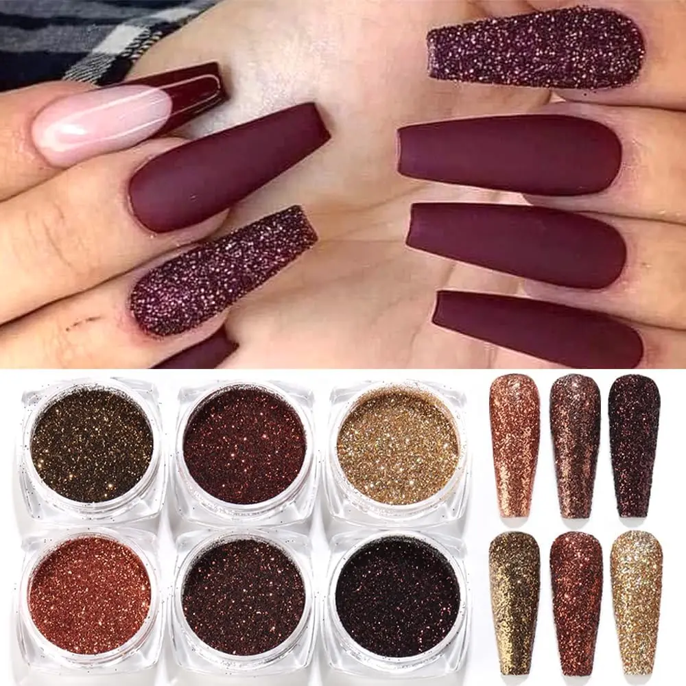 

6 Colors Holographic Nail Art Glitter, Ultra Fine Metallic Shining Glitter Dust, Retro Champagne Golden Reflective Sugar Dipping