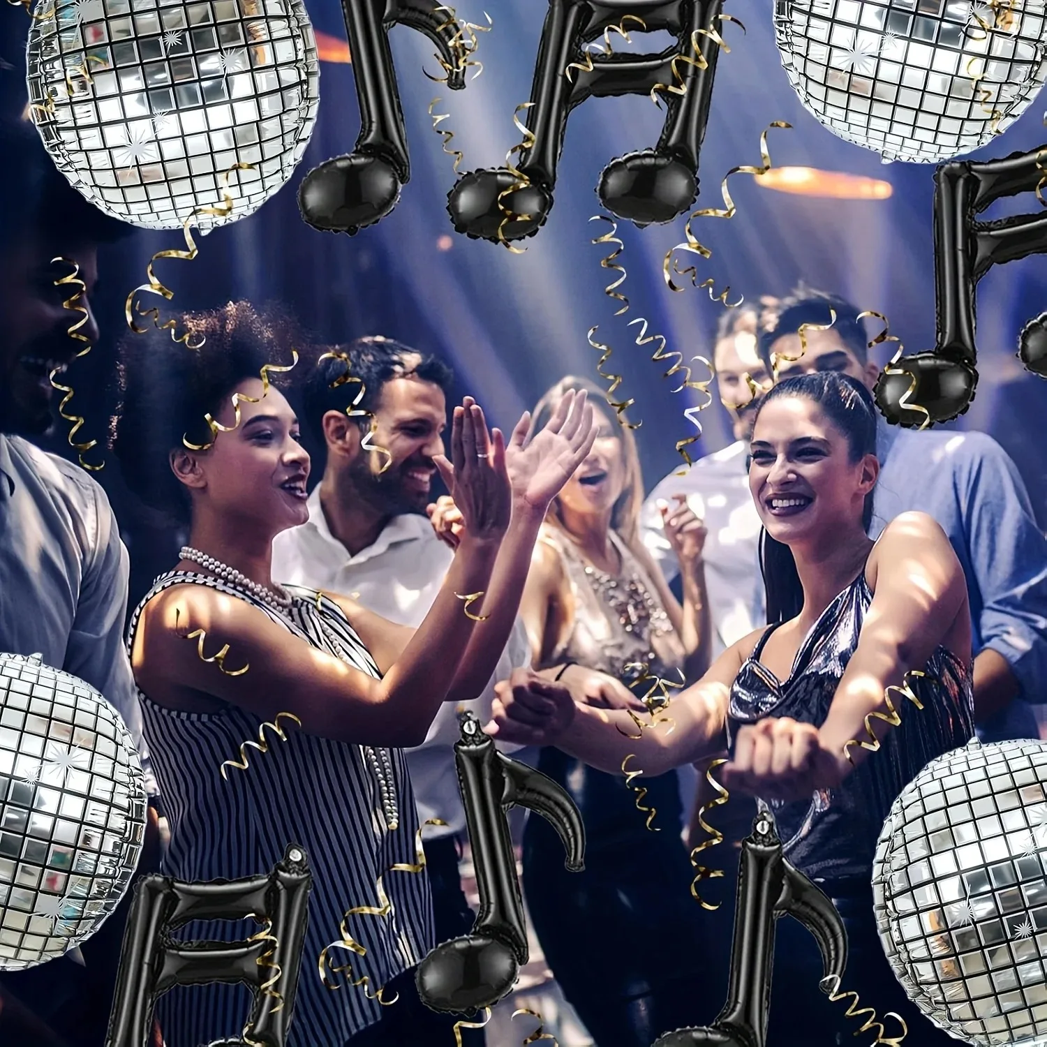 15-teiliges Musikballon-Set Musiknoten Schwarze Ballons Silberne 4D Disco-Kugel-Ballons Aluminiumfolienballons Geburtstagsparty-Dekoration