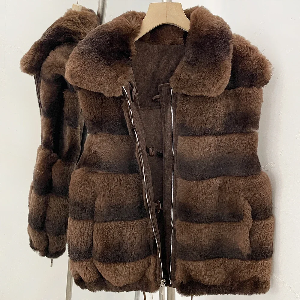 OFTBUY Big Turn Collar Two Ways Wear Sleeveless Clothes Female New Winter Fur Waistcoat Women Reversible Real Rabbit Fur Vest