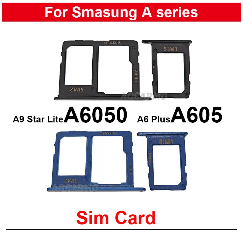 Black Gold Blue Sim Card MicroSD SIM Tray Slot Socket Replacement Part For Samsung Galaxy A9 Star Lite SM- A6050 / A6 Plus A605