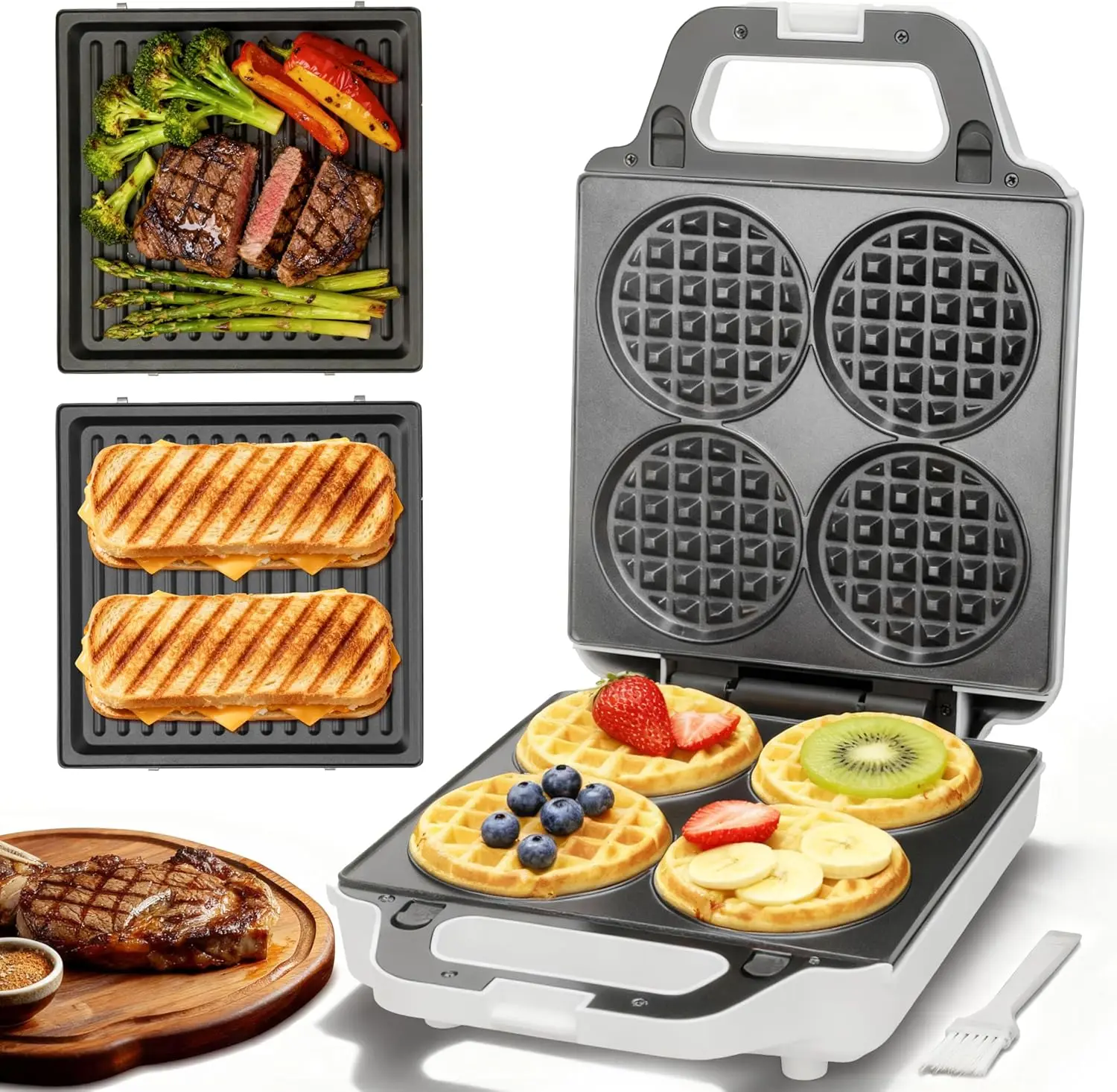 2-in-1 Mini-Waffeleisen mit abnehmbaren Platten, Panini- und Sandwich-Maker, Sandwich-Presse, elektrische Waffelmaschine, Sandwichmaker