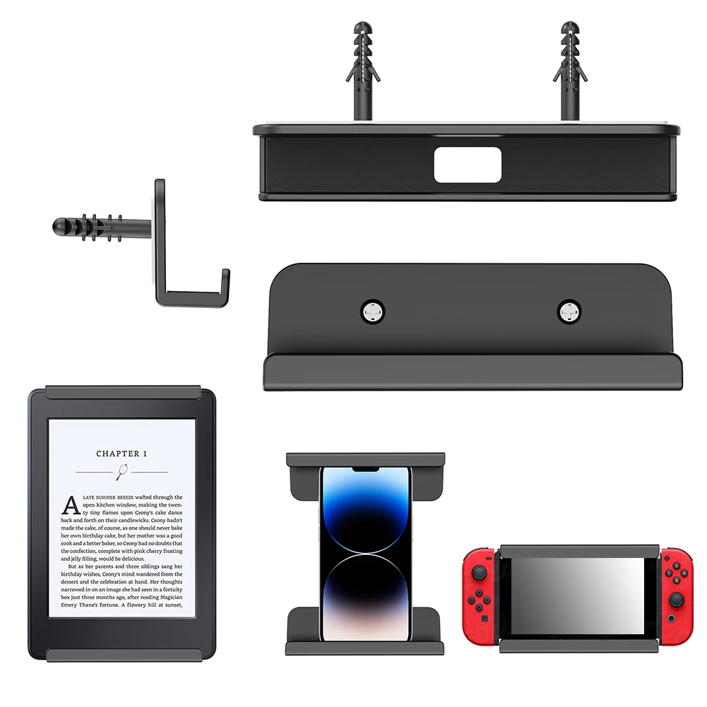 2Pcs Universal Wall Mounted Tablet Stand Holder Fixed by Adhesive/Screw Tablet Wall Mount for iPad/iPhone 15 14/Kindle
