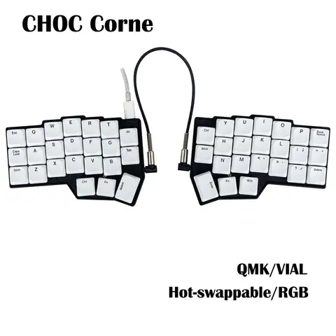 CHOC Corne Low Profile Split Mechanical Keyboard Wired Hot-swap Kaih Chocalate V1/V2 Switch Wired RGB VIAL Programmable