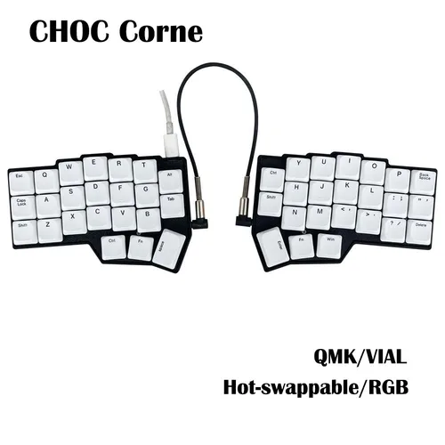CHOC Corne Teclado mecánico dividido de perfil bajo con cable Hot-swap Kaih Chocalate V1/V2 interruptor con cable RGB VIAL programable