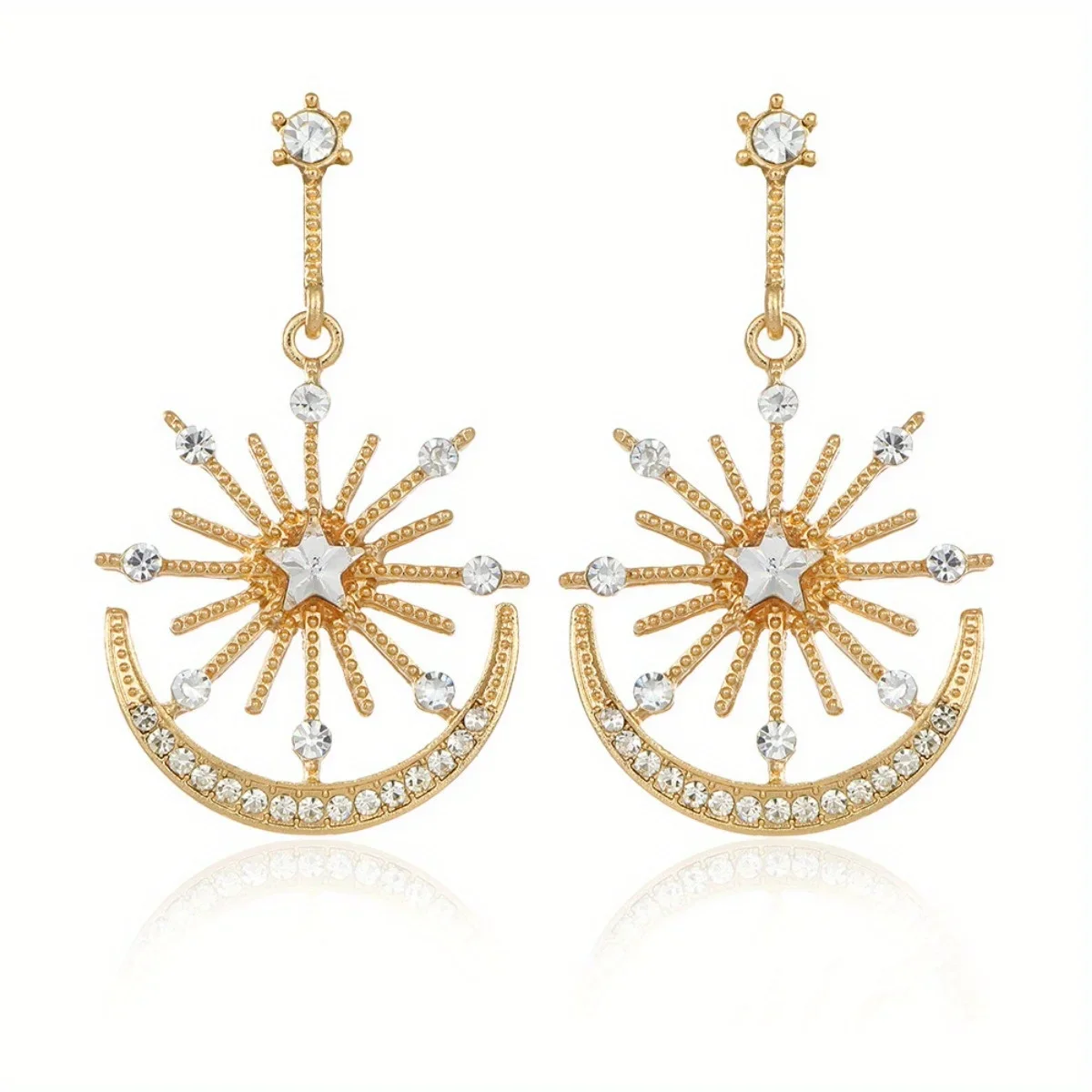 

Ramadan Earrings Trendy Moon & Star Design Paved Shining Rhinestone Match Daily Outfits Party Accessories