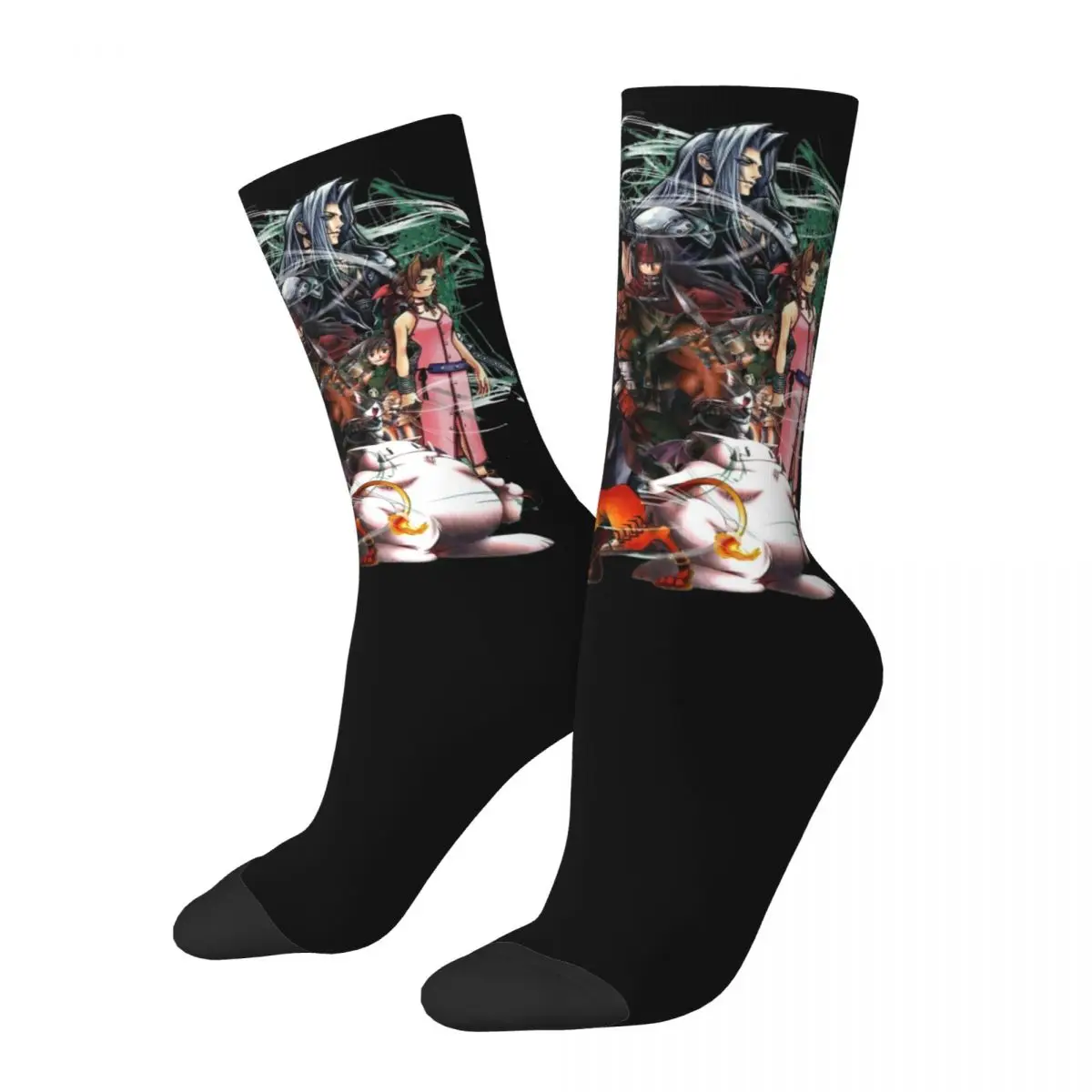 Vintage Final Fantasy VII Collage Socks Warm Casual Final Fantasy 7 Game Socks Harajuku Merchandise Middle TubeCrew Socks