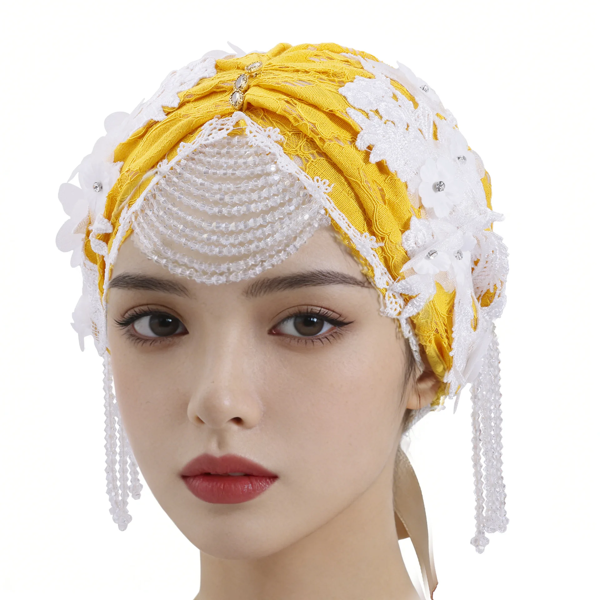 

2026 Лидер продаж, тюрбан ручной работы с вышивкой бисером для женщин, мусульманский платок, шляпа, химиотерапевтическая шапка, африканская повязка на голову, свадебный капот