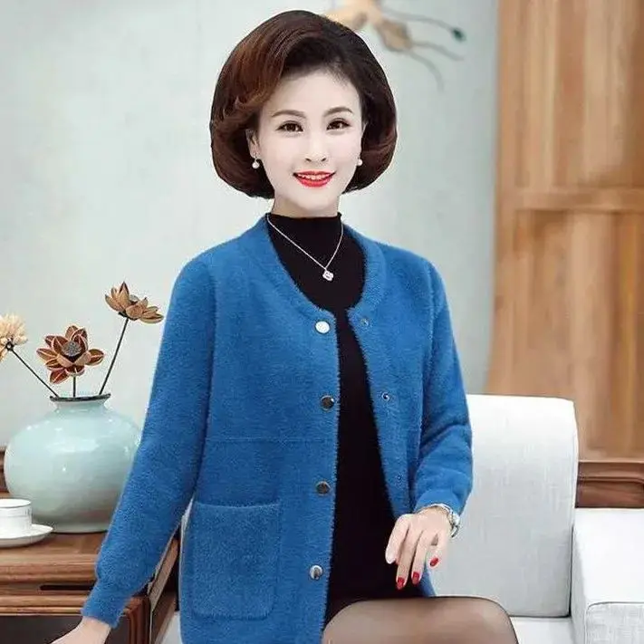 

New Knitt Women's Sweater Middle-aged and ElderlyJacket Spring Women's Coat Outerwear Female Mother Sweater Cardigan Tops T45