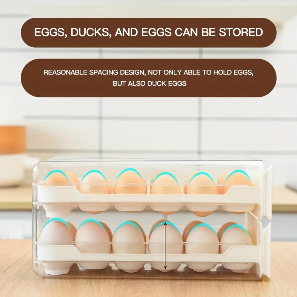 Cute Stackable Egg Storage Box 18/36 Grid Egg Container Refrigerator Drawer Type 1/2 Layer Design Durable Kitchen Organization