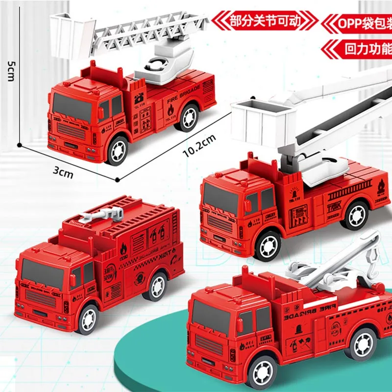 Camión de saneamiento de inercia para niños, 4 piezas, modelo de plástico, vehículo de ingeniería, motor de bomberos, juguetes para niños, regalo