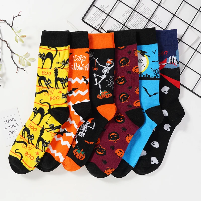 Autumn Winter Men's Halloween Printed Popular Socks Comfortable Sweat Absorbing Cool Boy Festival Style Middle Tube Socks