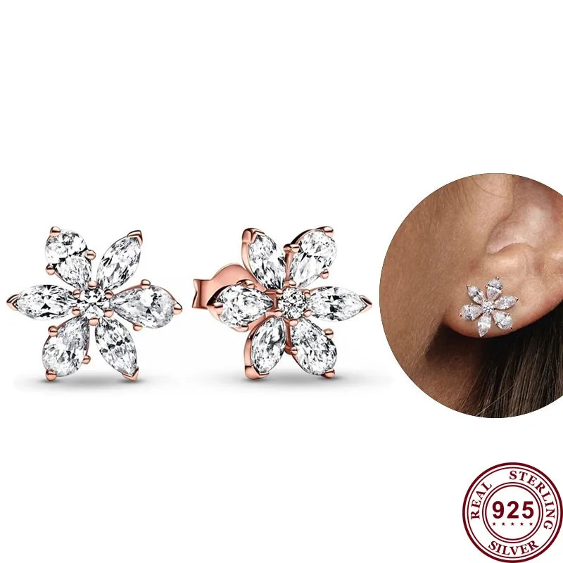 Pendientes de plata 925 con logotipo de copo de nieve para mujer, joyería con dijes, Tricolor, novedad