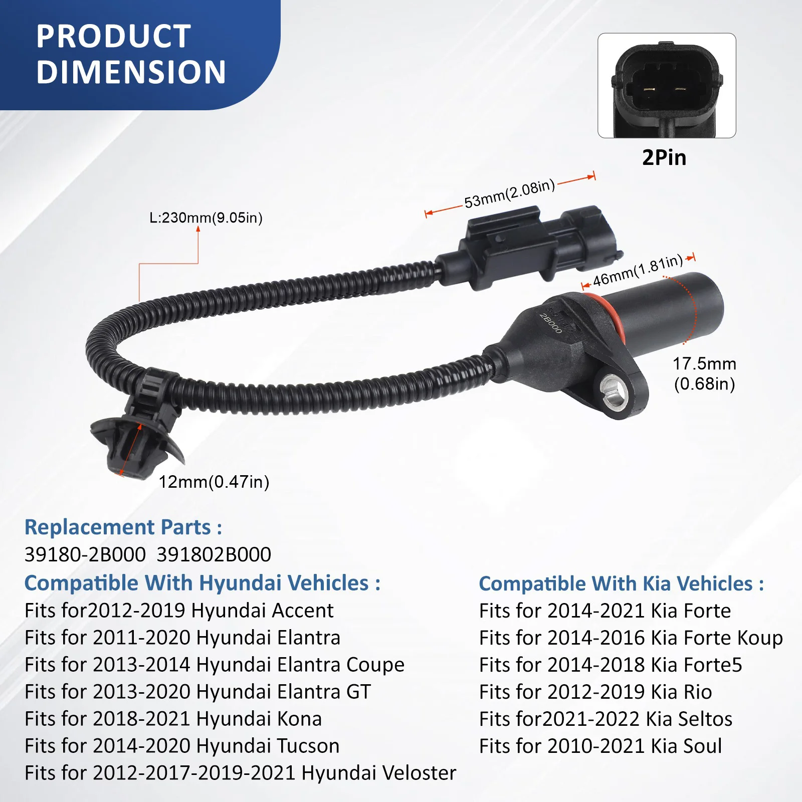 Датчик положения коленчатого вала 1/10 шт. для Hyundai i20 i30 i40 Veloster Accent Elantra KIA RIO 1,6 л 1,8 л Kia 391802B000 39180-2B000
