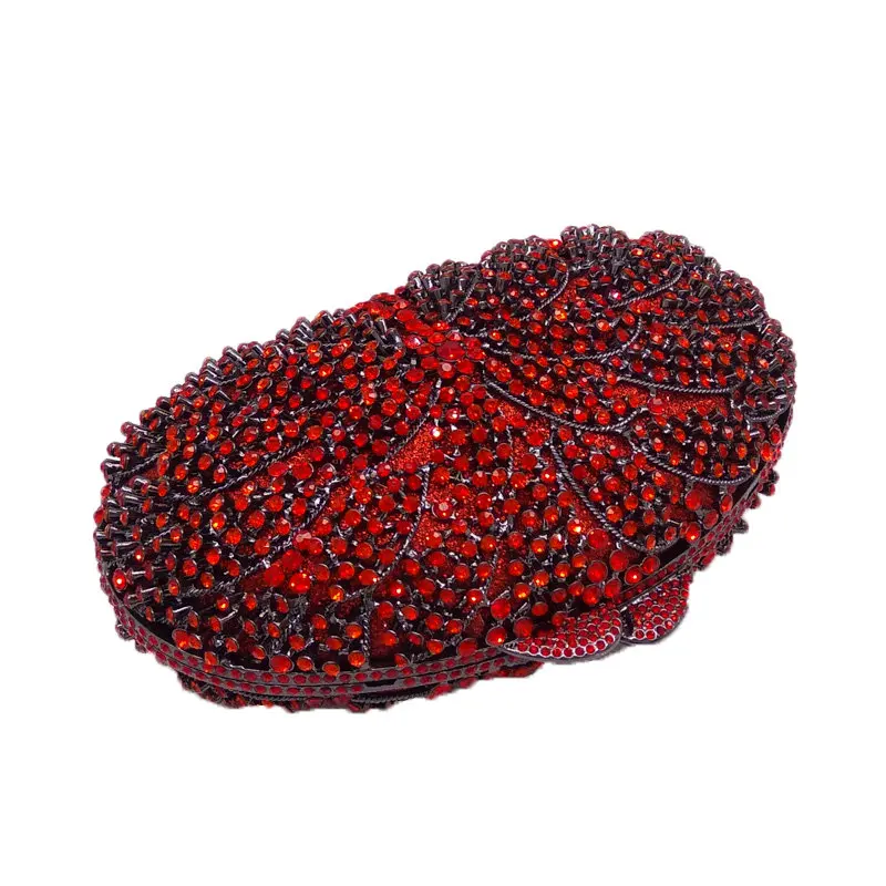 Boutique De FGG Red Ruby Flower Clutch Women Evening Bags Wedding Party Dinner Rhinestone Handbag and Purses
