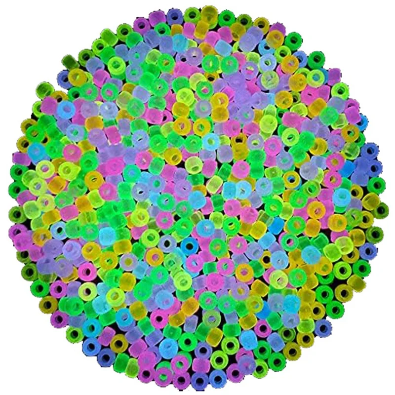 

A98U 1900Pcs Glow in the Dark Pony Beads Mix 9 Colors Glow Pony Beads Luminous Beads Bulk Acrylic Hair Beads Plastic Beads