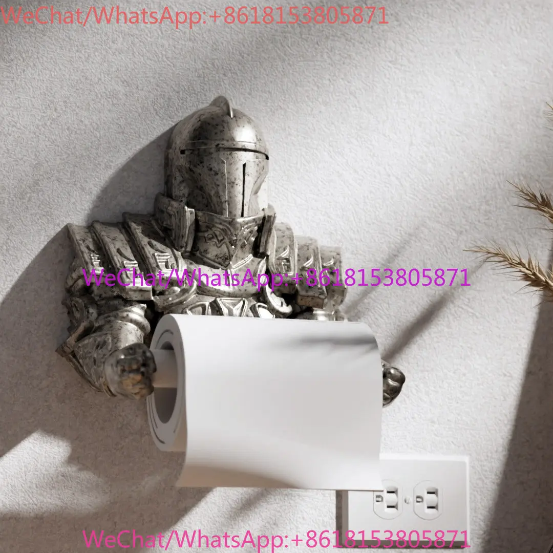 Mecha Knight Roll Paper Rack Bathroom Tissue Storage Wall Hanging Decoration Nail-free Creative Home