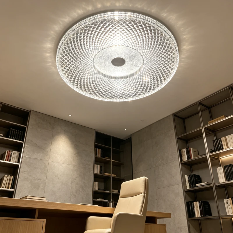 Modern Crystal Flush Mount Lamp, Transparent Diamond-Cut Pattern, Energy-Saving Eye Protection, Easy Install for Entryway