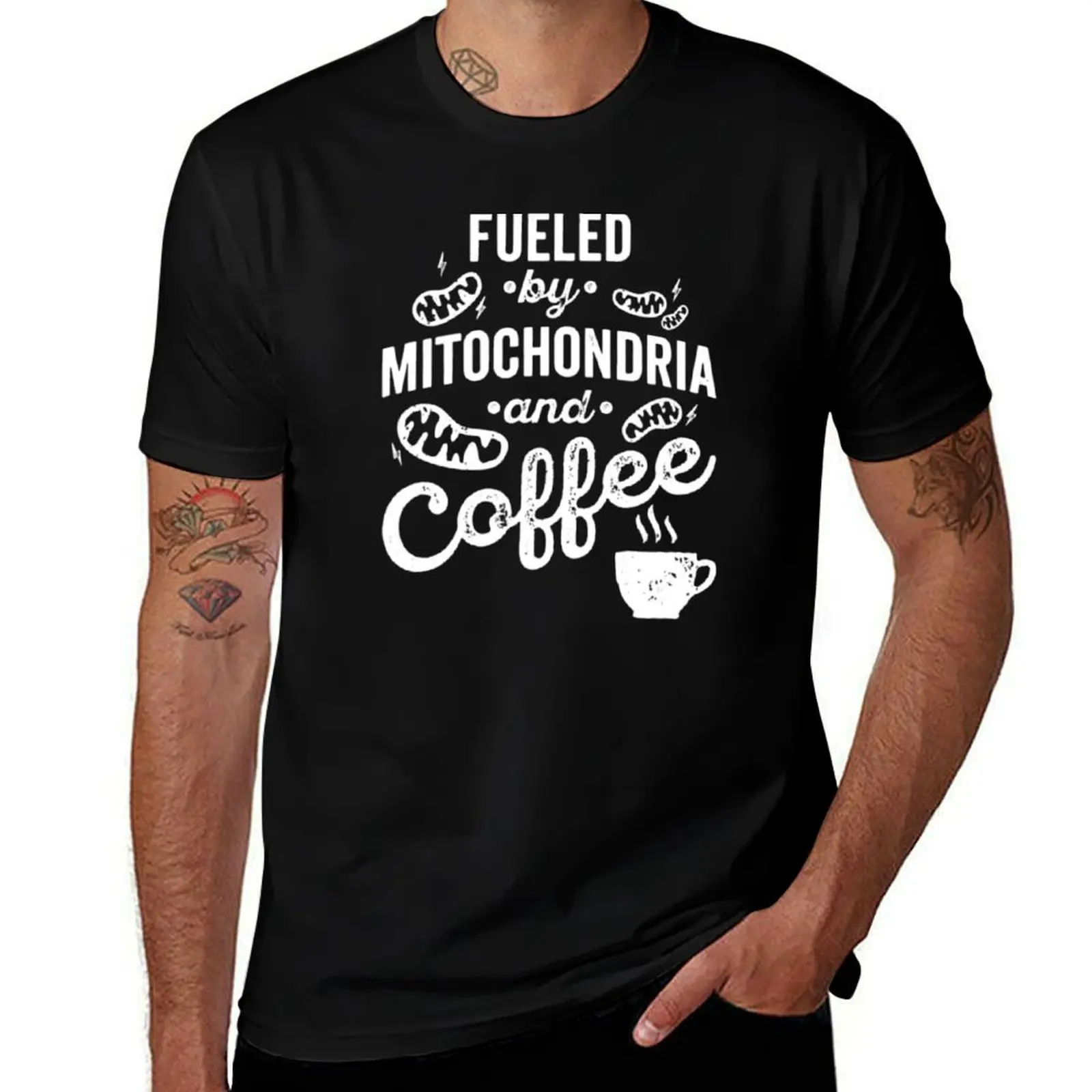 Fueled By Mitochondria And Coffee Funny Science Biology T-Shirt oversizeds Short sleeve tee anime shirts men