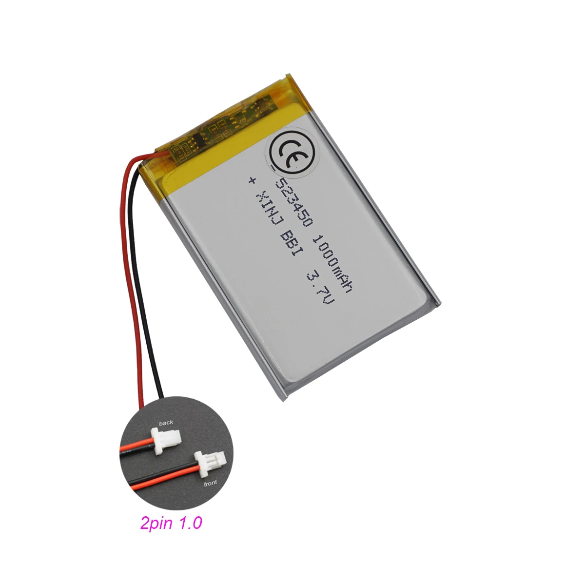 3,7 V 1000 mAh 3,7 Wh polymeer Li-lithiumbatterij 523450   Pack JST 2-pins 1,0 mm voor GPS Dashcam Autocamera Game Player Bluetooth LED