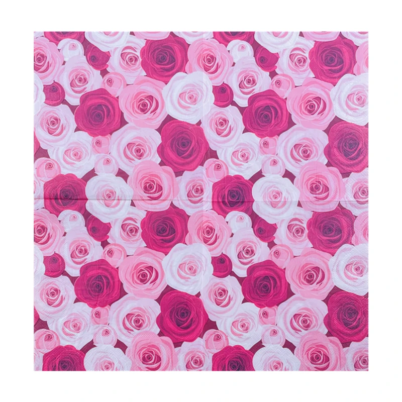 Printed Napkins Square Napkins Restaurant Hotel Red Rose Wedding Party Cup Flower Paper Pink Flower Coloured Tissue Paper 20pcs