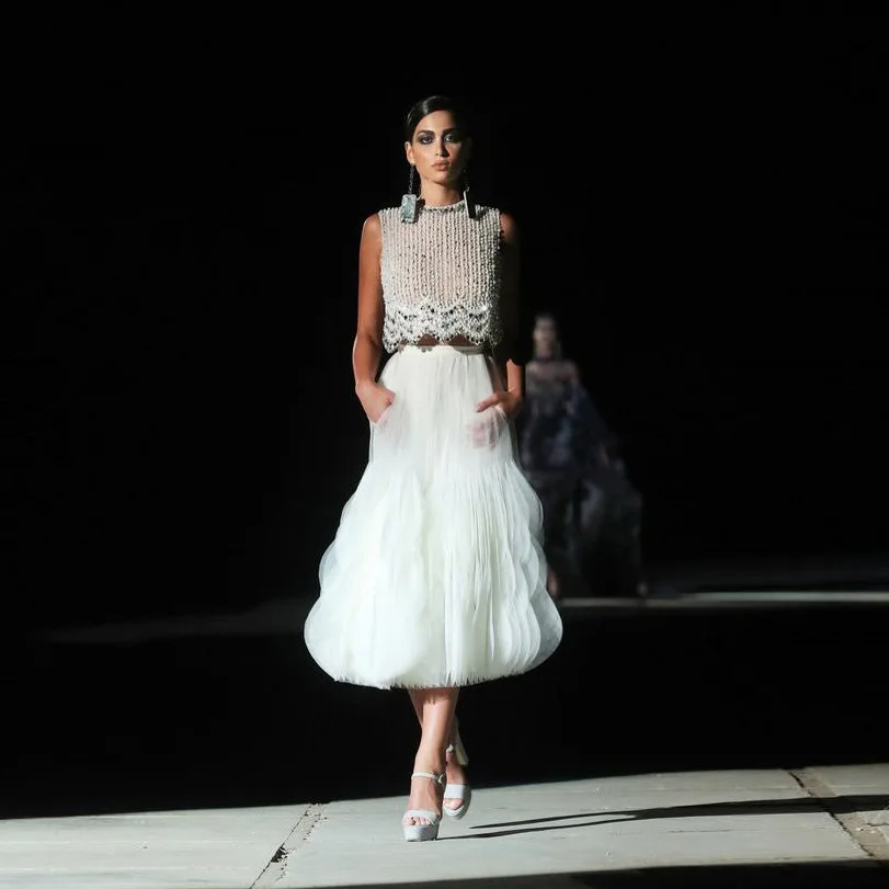 

Party Wedding Tutu Skirt with Pockets Female White Skirt Layered Organza Long Skirts Women Midi Length Ruffle