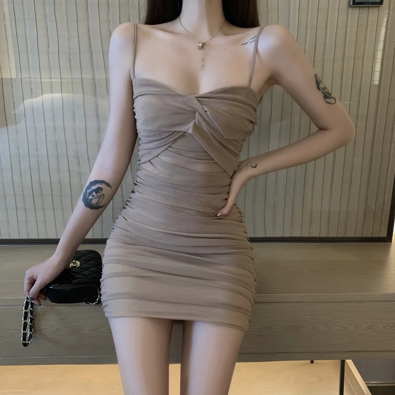 Nightclub Women\'s New Sle Net Gauze Waist Cinching Slimming Sexy Spicy Girl Sexy Dancing Bodycon Strapl Dr