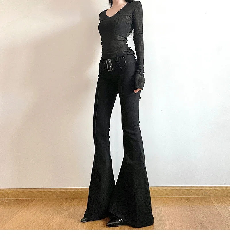 2026 Y2k Retro Emo 2000s Women's Black Flare Pants Streetwear Fashion Trousers Harajuku Wide Yoga Pants 90s Aesthetic Clothes
