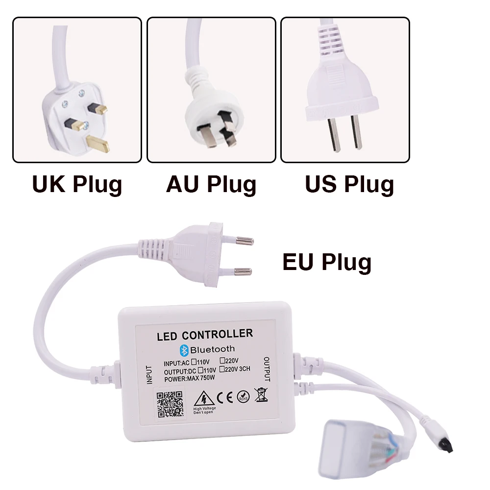 Bluetooth Music Control 750W Controller With Remote For 5050 2835 RGB LED Strip Neon Light EU UK AU 220V US 110V