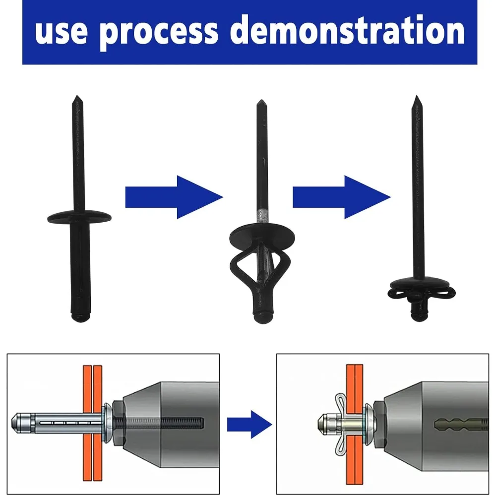 مسامير أعمى ثلاثية الطي من الألومنيوم 3/16 بوصة × 4/5 بوصة، 50 قطعة باللون الأسود للسيارات والأثاث #4