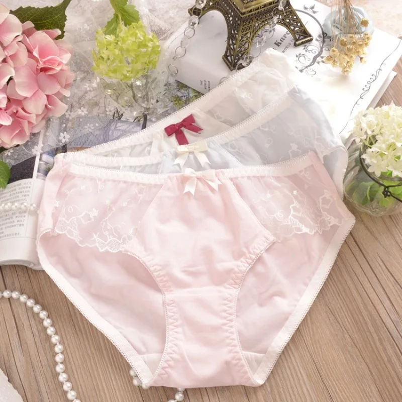 

Women Cotton Sexy Lace Soft High Elasticity Underwear Cute Lovely Sweety Breathable Princess Style Bow Panties Breifs