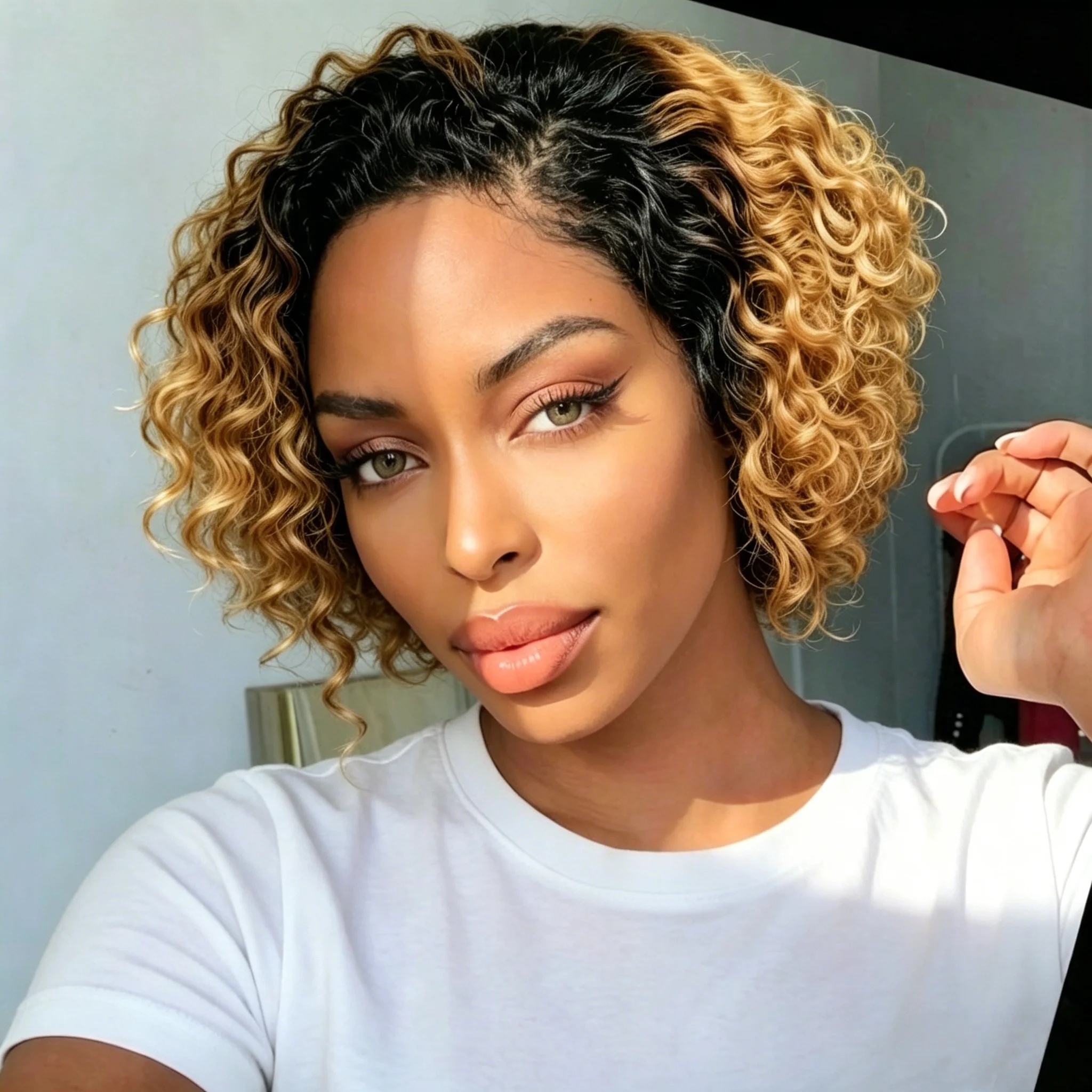 13X4 Lace Front Wigs Human Hair Curly Pixie Bob Wigs 8 Inches Natural Short Hair Style 180% Density view 4