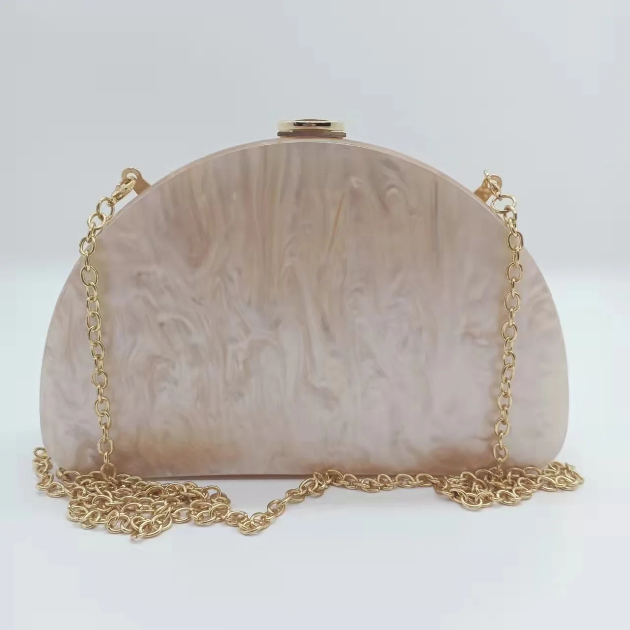 Apricot Color Half Roon Pearl  Champagne Acrylic Box Clutches Evening Lady Travel Party Gilr Shoulder Messenger Wallet Bags