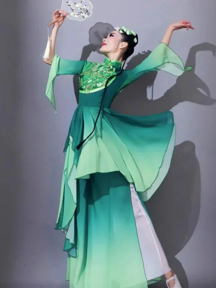 Trajes nacionais clássicos tradicionais antigos hanfu dança wear cintura tambor traje de palco feminino fã guarda-chuva elegante dança wear