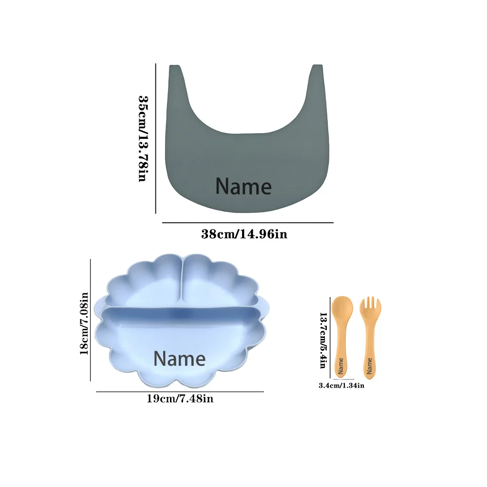 Free Name Printing Baby Fork Spoon Silicone Plate Children's Tableware Soft Fork Spoon