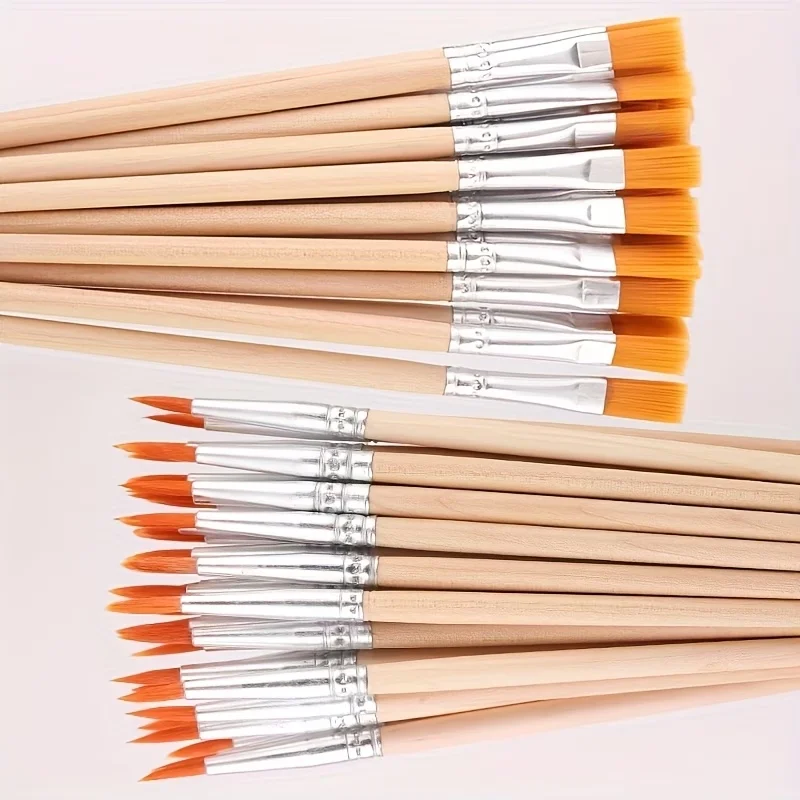 30pcs Premium Nylon Art Brushes with Flat and Pointed Tips, Ideal for Gouache, Watercolor & Fine Art, Perfect for Artists