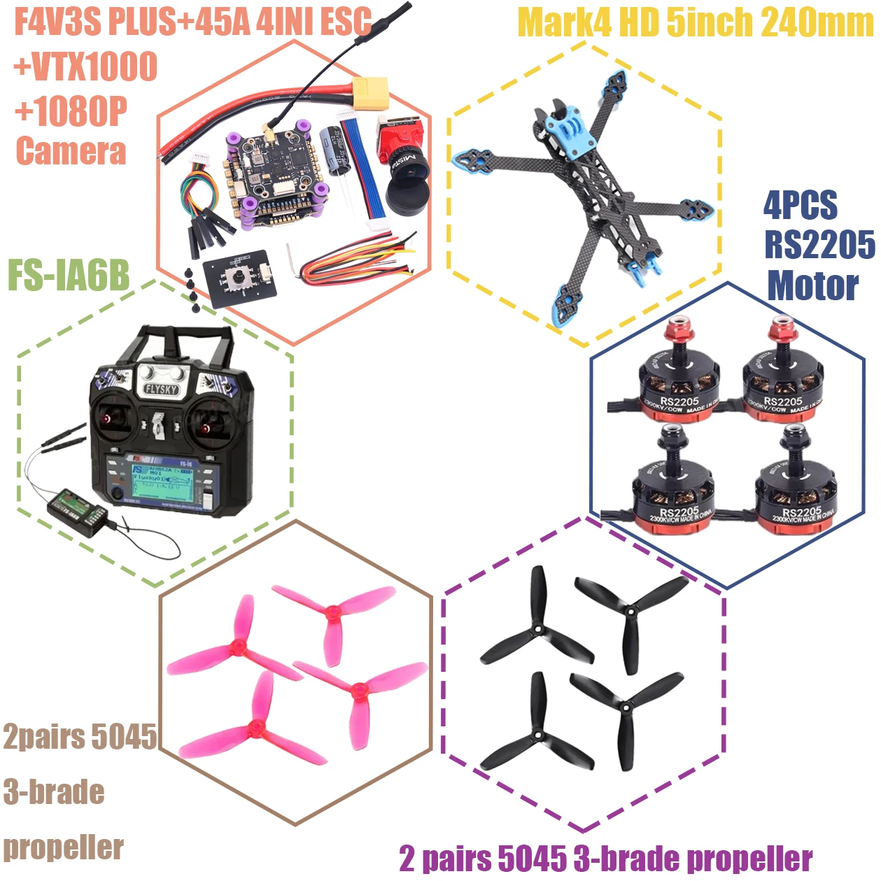 Happy F4V3S PLUS MARK4-HD Mark 4 HD 5 pouces 240mm F4 V3 V3S FC contrôleur de vol RC Drone FPV course quadrirotor Betaflight INAV