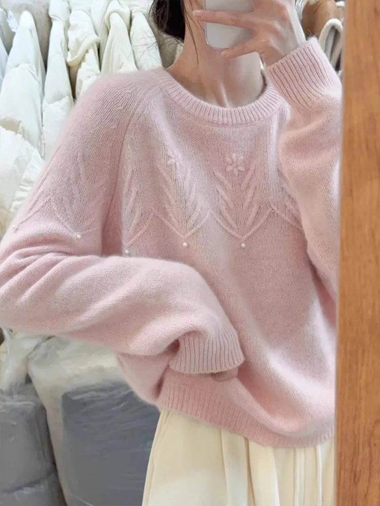 Maglione oversize lavorato a maglia blu morbido da donna Primavera New Sle Lazy Faion rotondo Ne Long Sve Maglieria casual comoda