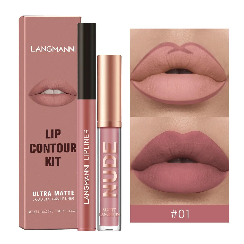 Lipliner- und Lipgloss-Set, 2-teilig, wasserfest, mattes Finish, kussfest, langlebige Formel für definierte Lippen, perfektes Paar-Kombination