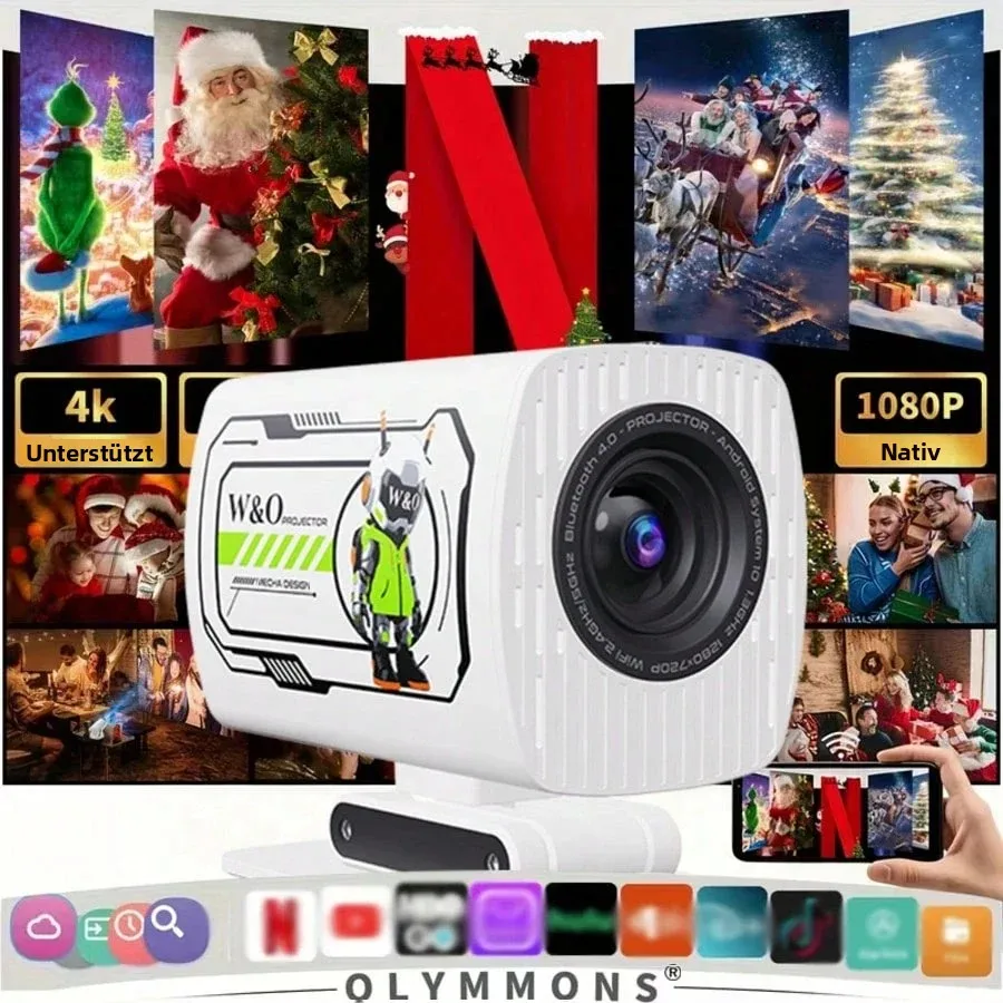 1080P Mini-Projektor, 200 ANSI, Eingebauter Lautsprecher, Kabelgebunden, HD-Bildschirmübertragung, Großbildprojektion für Zuhause, Outdoor & Büro, Geschenkidee