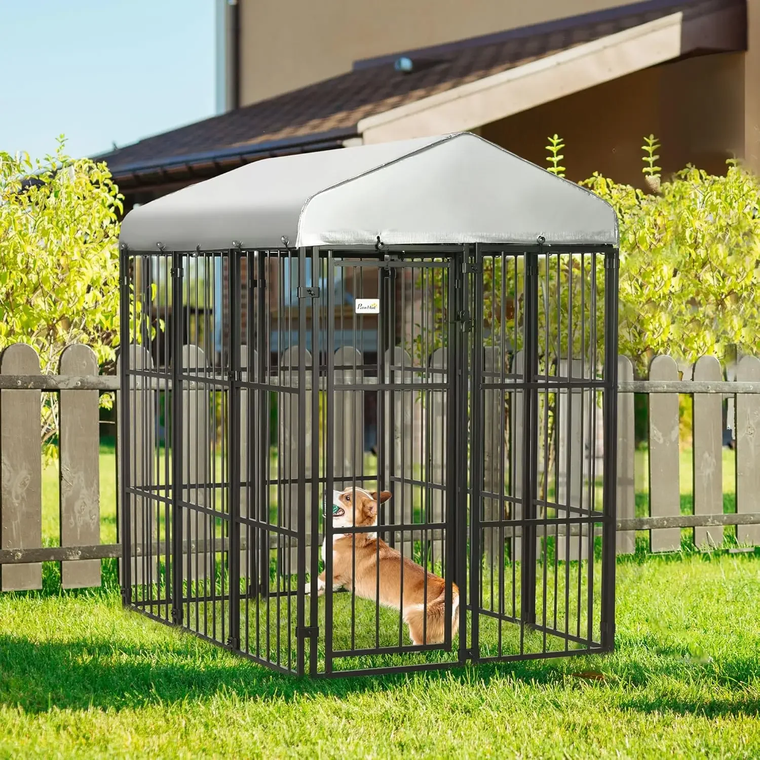 PawHut 6' x 4' Covered Dog Playpen, Locking Exercise Kennel with Heavy-Duty Metal Frame, Fence Pen, Single Door for Small Medium