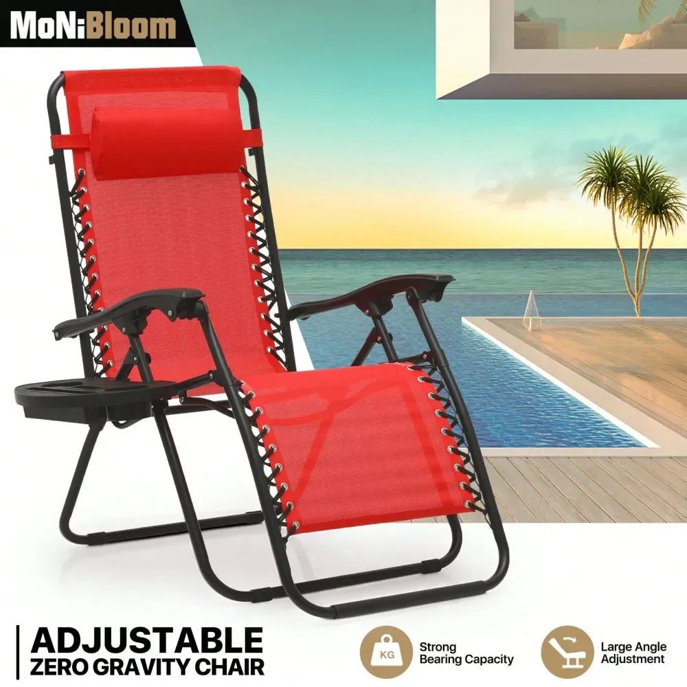 

Gravity Lounge Chair, Adjustable Folding Recliner With Cup Holder Side Tray Removable Headrest Pillow, Portable Outdoor Patio L