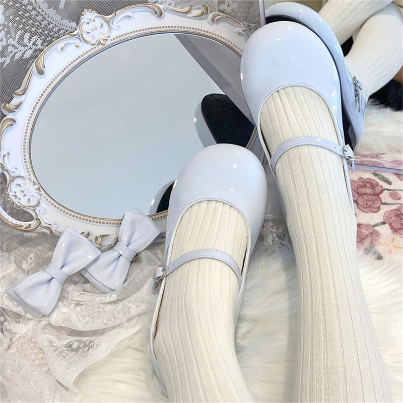 Sweet Cute Bow Low Heel 1cm Flats Round Head Loli Shoes Lolitas For Kawaii Girls Harajuku Jk Uniform Shoes