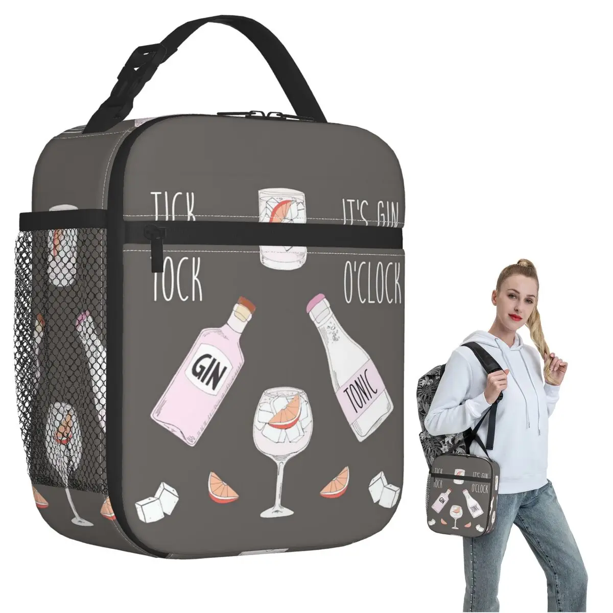 Gin O'clock Gin Lover Gi Insulated Lunch Bag for Women Kids Portable Food Boxes Thermal Lunch Box Tote