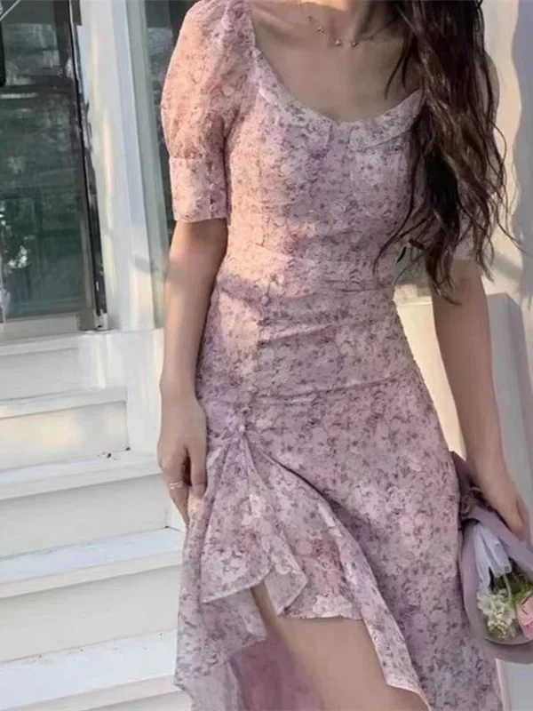 Gentle Style Small Floral Dress 2025 New Spring Women's Clothing French Style Waist Cinched Bubble Short Sleeved Dress