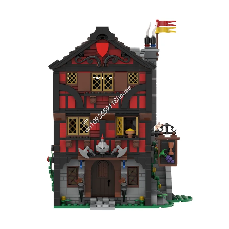 

767PCS MOC Castle Guarded Inn - Medieval Town Square Modular Model Building Blocks Stacking Bricks Creative Kid Toy Gift Diy